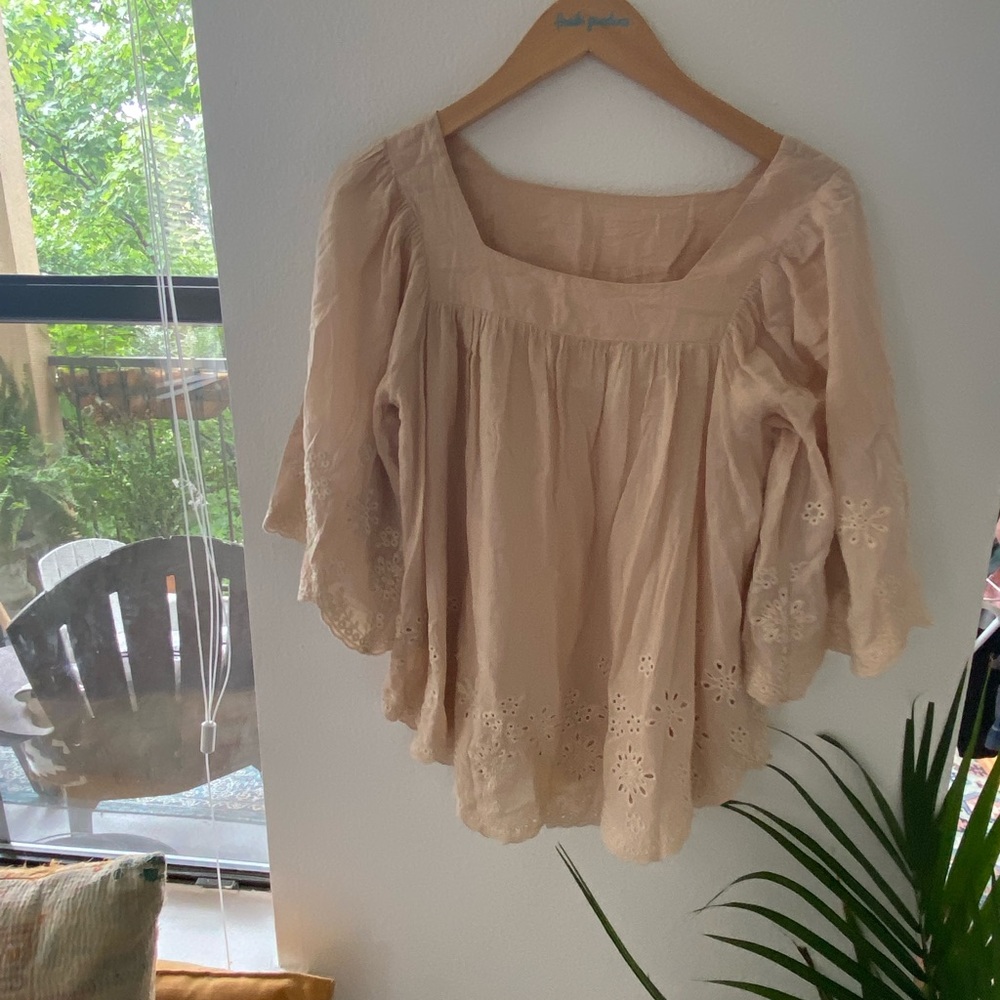 Boho tan kimono sleeve top